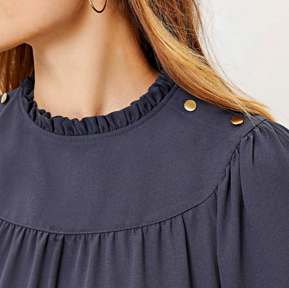 Loft Ruffle Neck Bib Blouse - Picture 2 of 5